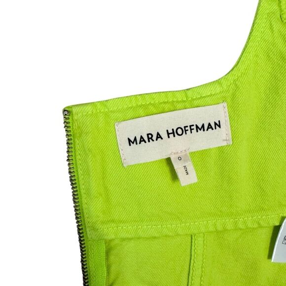 Mara Hoffman Milla Cropped Denim Top Lime Green Sweetheart Organic Cotton Size 0 - Picture 7 of 8